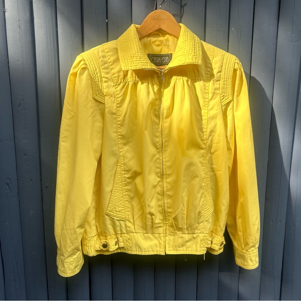 Vintage Yellow Jacket Bomber Jacket w/ Puff Sleeve & Quilted Collar